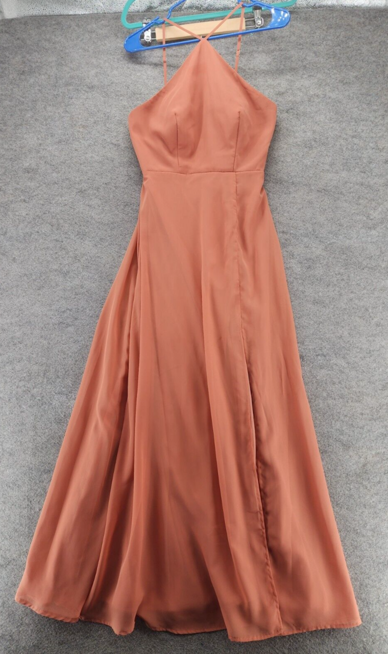 Birdie Grey Dress Womens Small Sleeveless Orange Maxi Gown
